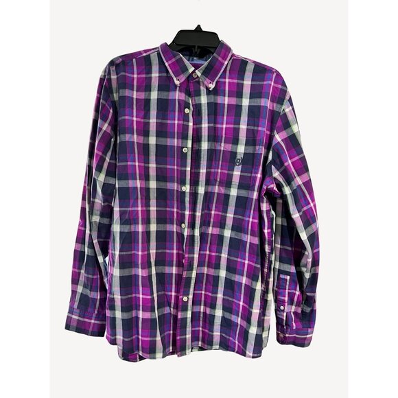 Men's Chaps Purple Plaid Long Sleeve, Button Down - XL - Picture 2 of 5